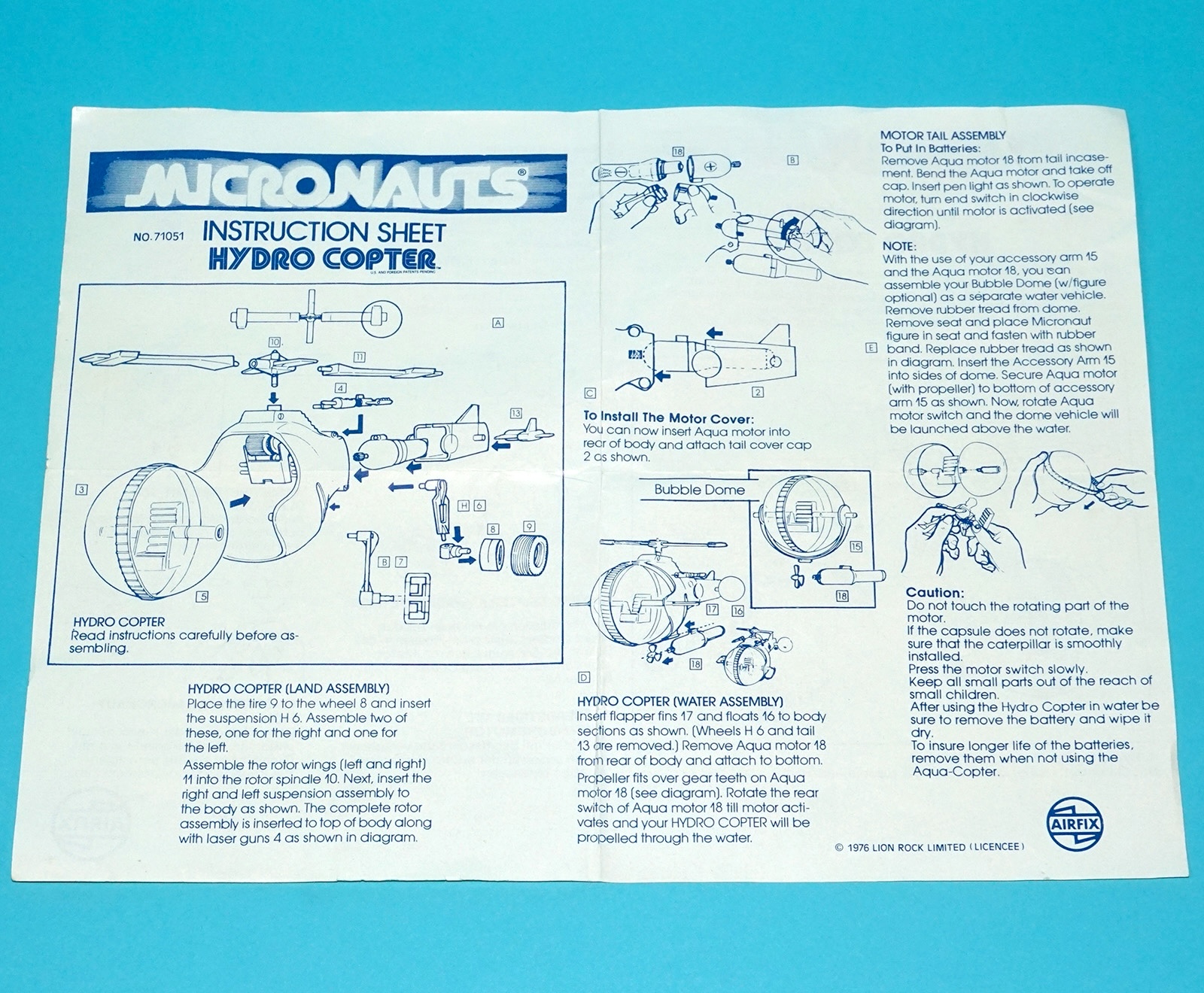 MICRONAUTS ORIGINAL SPARE INSTRUCTIONS HYDRO COPTER EURO 1976 AIRFIX MEGO CORP LION ROCK - Image 3