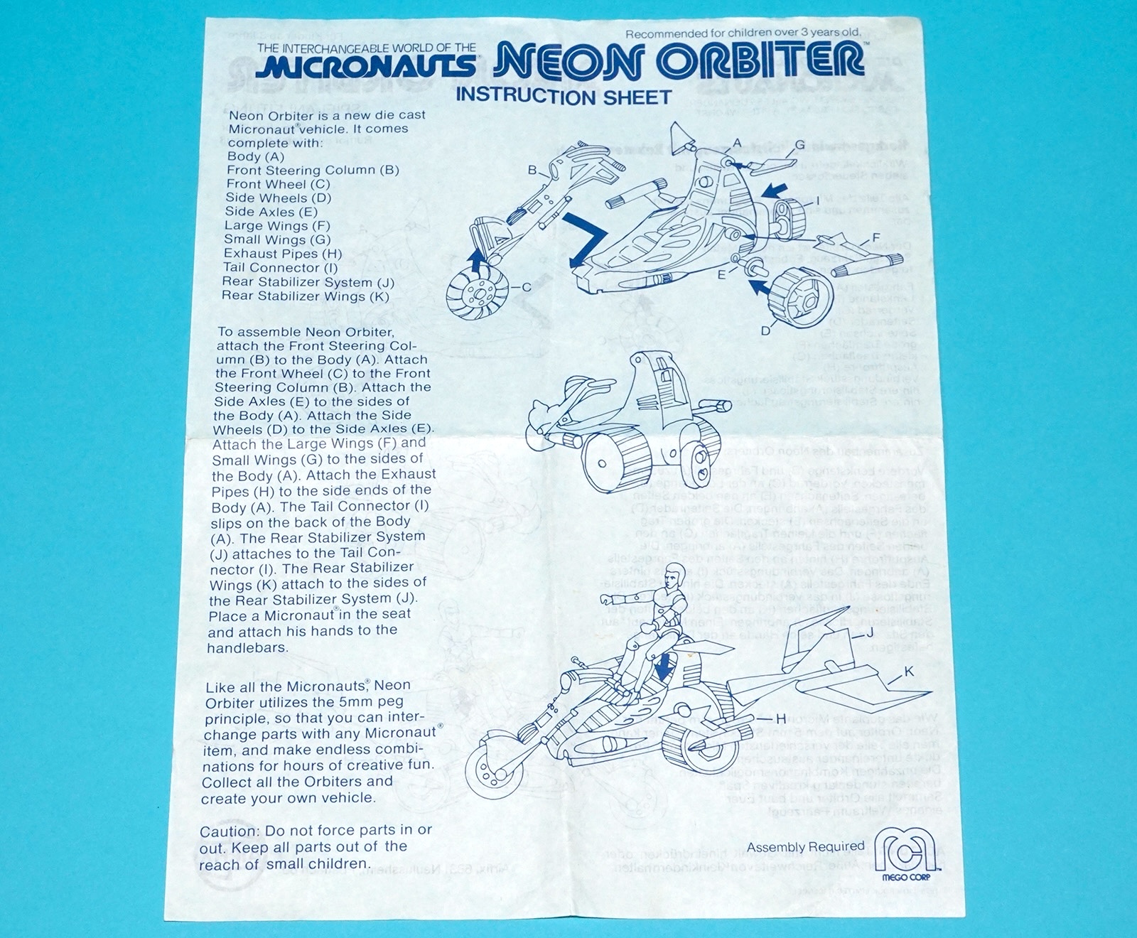 MICRONAUTS ORIGINAL SPARE INSTRUCTIONS NEON ORBITER USA 1978 MEGO CORP LION ROCK - Image 2