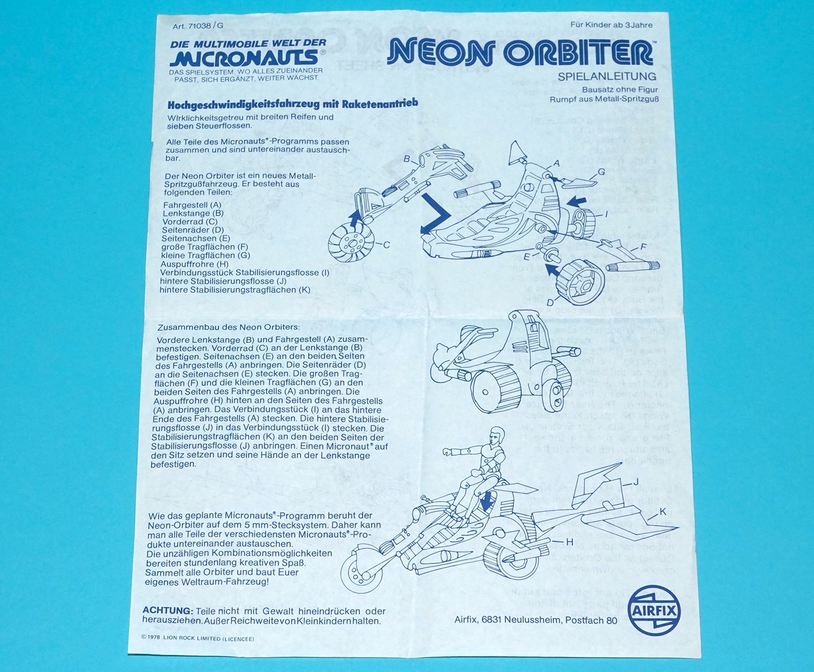 MICRONAUTS ORIGINAL SPARE INSTRUCTIONS NEON ORBITER USA 1978 MEGO CORP LION ROCK - Image 3