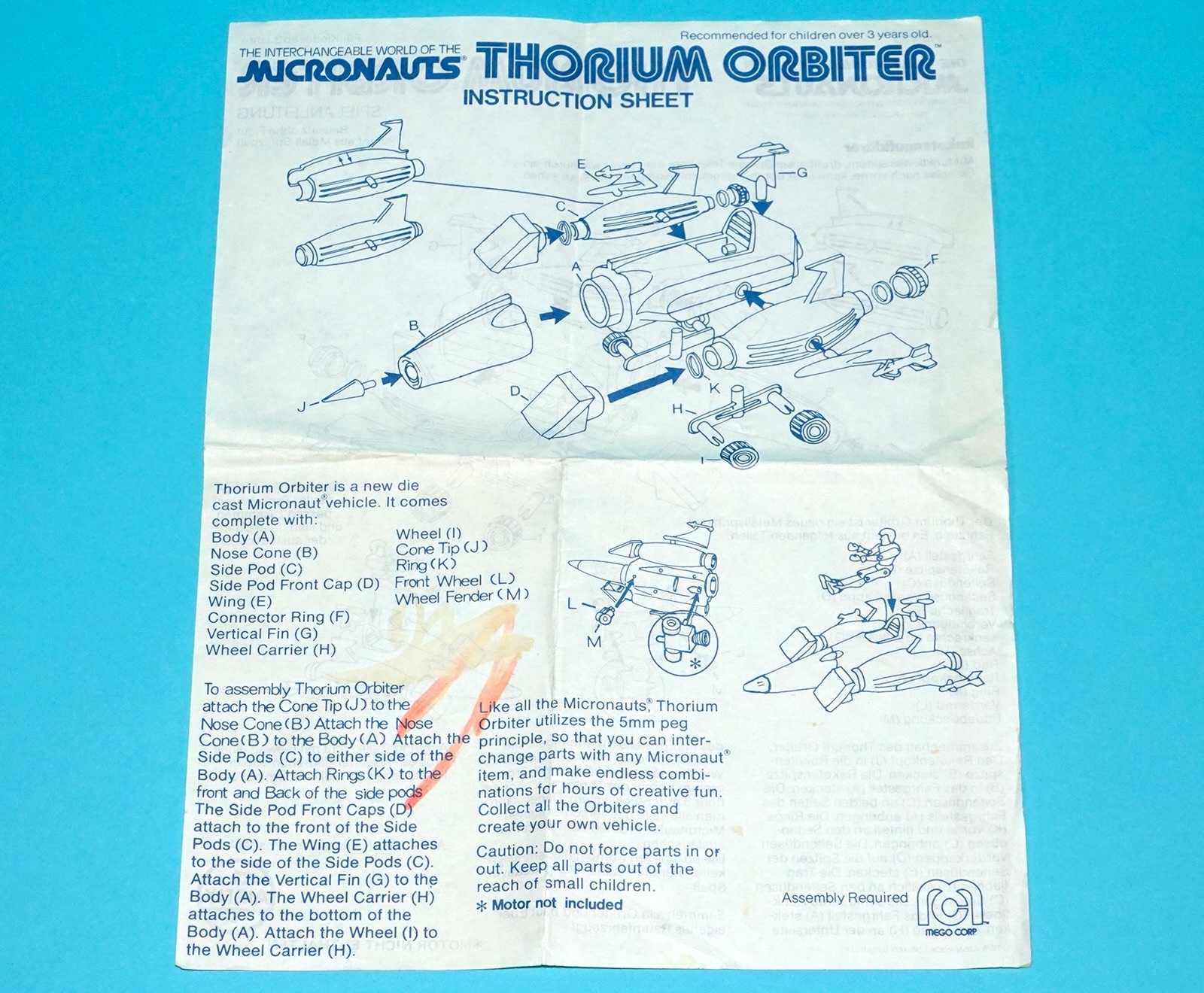 MICRONAUTS ORIGINAL SPARE INSTRUCTIONS THORIUM ORBITER EURO 1976 AIRFIX MEGO CORP LION ROCK - Image 2