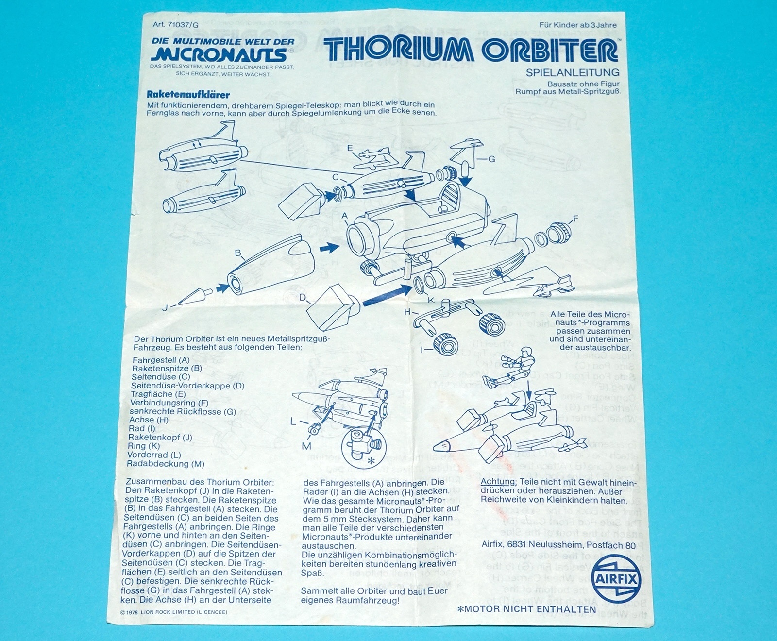 MICRONAUTS ORIGINAL SPARE INSTRUCTIONS THORIUM ORBITER EURO 1976 AIRFIX MEGO CORP LION ROCK - Image 3