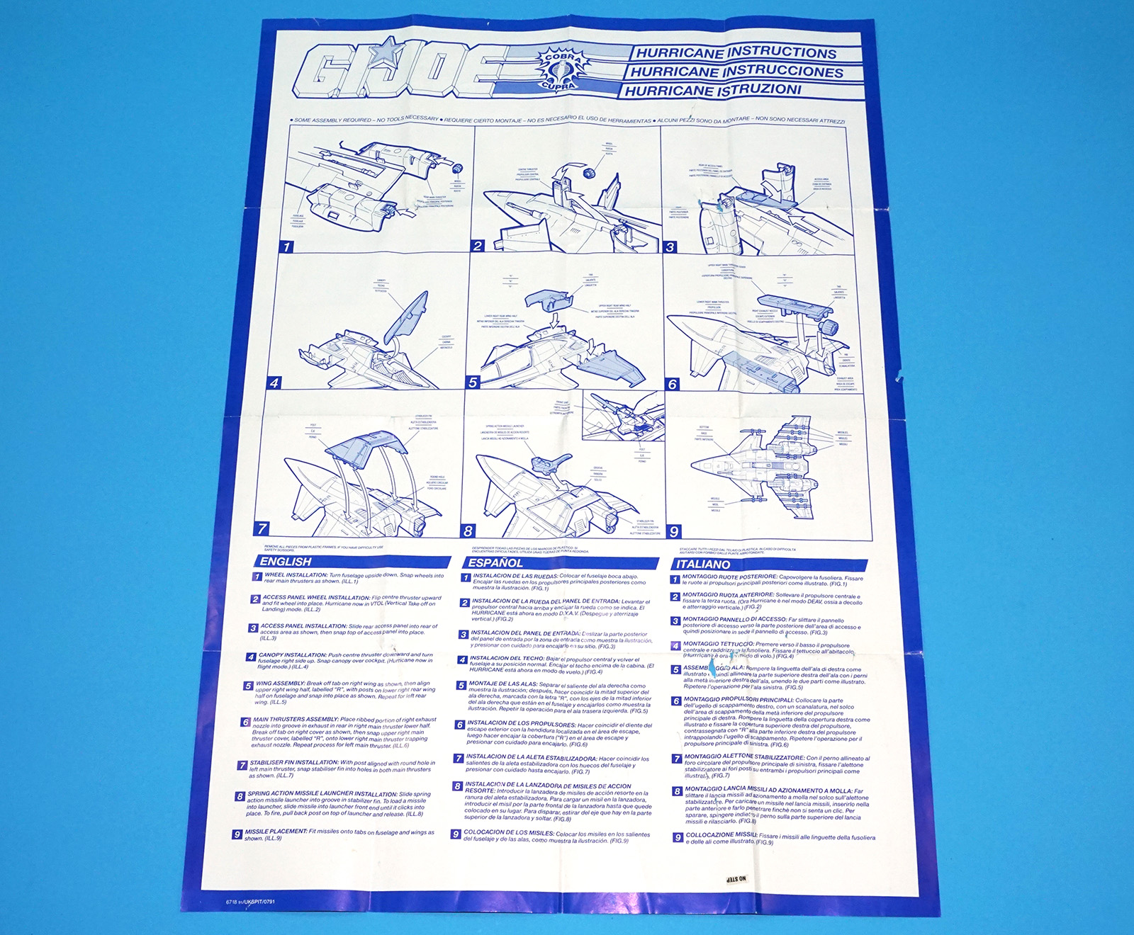 1990 GI JOE HURRICANE VTOL SPARE BLUEPRINT INSTRUCTIONS EN ES IT EURO HASBRO - Image 2