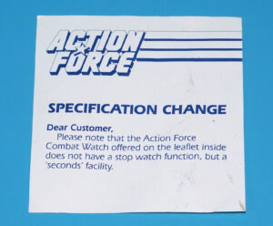 1985 GI JOE ACTION FORCE COMBAT WATCH SPECIFICATION CHANGE LEAFLET BOX INSERT HASBRO