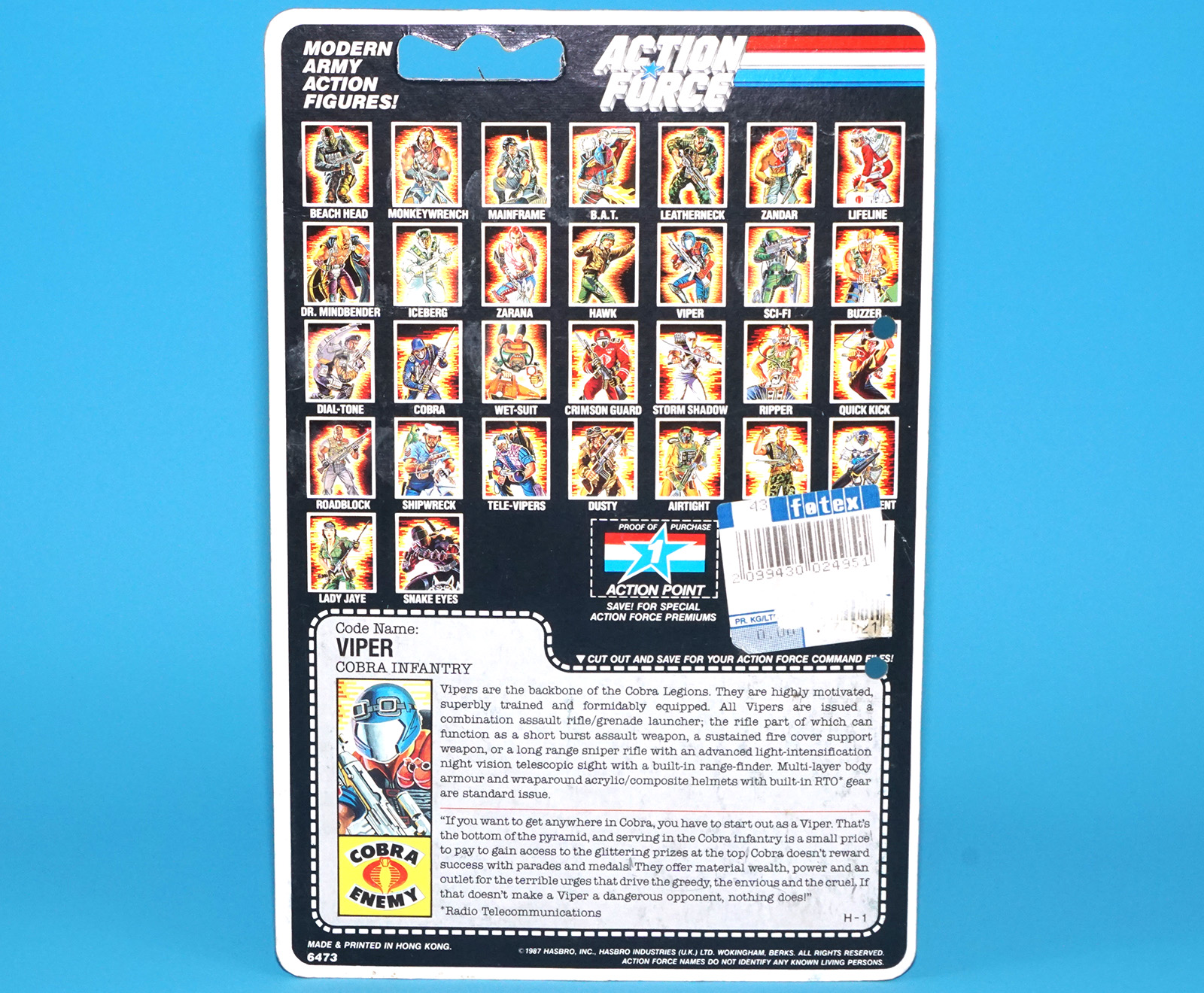 1986 GI JOE VIPER v1 CARDBACK UNCUT FILE CARD FILECARD ACTION FORCE UK 1987 HASBRO - Image 2