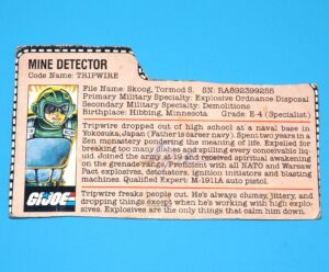 1983 GI JOE TRIPWIRE v1 FILE CARD FILECARD USA HASBRO