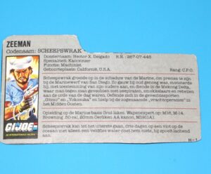 1985 GI JOE SHIPWRECK v1 FILE CARD FILECARD NL DUTCH HASBRO