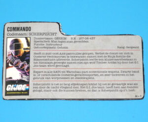 1985 GI JOE SNAKE EYES v2 FILE CARD FILECARD NL DUTCH HASBRO