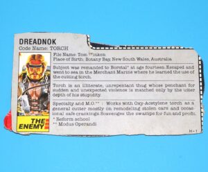 1985 GI JOE TORCH v1 FILE CARD FILECARD USA HASBRO
