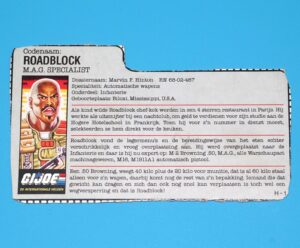 1986 GI JOE ROADBLOCK v2 FILE CARD FILECARD US USA HASBRO