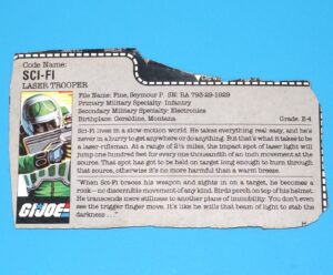 1986 GI JOE SCI-FI v1 FILE CARD FILECARD US USA HASBRO