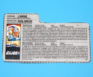 1987 GI JOE BF2000 AVALANCHE v1 FILE CARD FILECARD NL FR BENELUX HASBRO