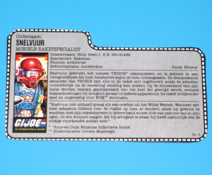 1987 GI JOE FAST-DRAW v1 FILE CARD FILECARD NL DUTCH HASBRO