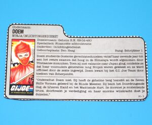 1987 GI JOE JINX v1 FILE CARD FILECARD NL DUTCH HASBRO
