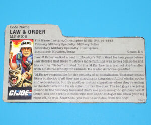 1987 GI JOE LAW & ORDER v1 FILE CARD FILECARD US USA HASBRO