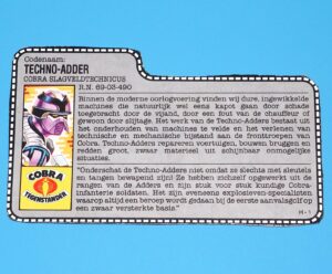 1987 GI JOE TECHNO-VIPER v1 FILE CARD FILECARD NL DUTCH HASBRO