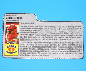 1987 GI JOE ASTRO-VIPER v1 FILE CARD FILECARD NL DUTCH HASBRO