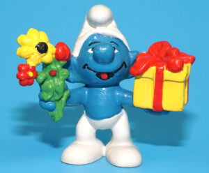 SMURFS 20040 FLOWERS & GIFT SMURF HONG KONG COO RED DOT 1978 SCHLEICH