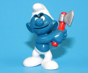 SMURFS 20087 WOODCUTTER SMURF WITH AXE HONG KONG COO 1975 SCHLEICH