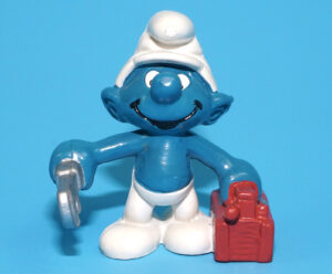 SMURFS 20187 HANDY PLUMBER SMURF WITH TOOLBOX & WRENCH HONG KONG COO 1984 SCHLEICH