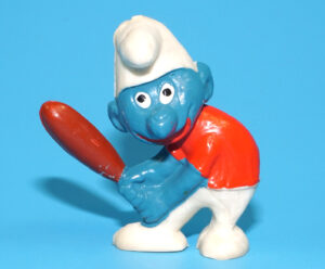 SMURFS KNOCK-OFF 20129 BASEBALL BATTER SMURF GROTESQUE W. GERMANY COO DUTCH KO 1980s BOOTLEG