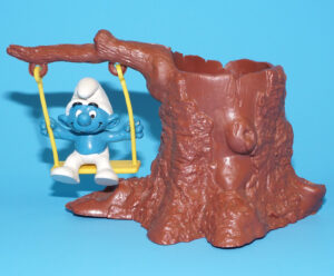 SMURFS 53040 TREE STUMP SMURF SWING PLAYSET PENCIL HOLDER 100% COMPLETE 1980 SCHLEICH