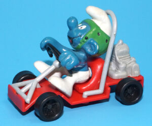 SMURFS 40218 SUPER SMURF GO CART 100% COMPLETE HONG KONG CART W. GERMANY FIGURE 1981 SCHLEICH