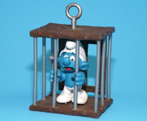SMURFS 40212 SUPER SMURF CAGE PRISONER 100% COMPLETE 1980 SCHLEICH READ