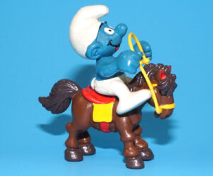 SMURFS 40221 SUPER SMURF ROCKING HORSE NEAR COMPLETE HONG KONG COO 1981 SCHLEICH