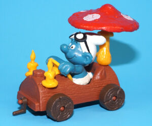 SMURFS 40232 SUPER SMURF LOG CAR 100% COMPLETE W. GERMANY COO 1983 SCHLEICH