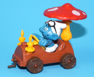 SMURFS 40232 SUPER SMURF LOG CAR 100% COMPLETE W. GERMANY COO RED DOT 1983 SCHLEICH