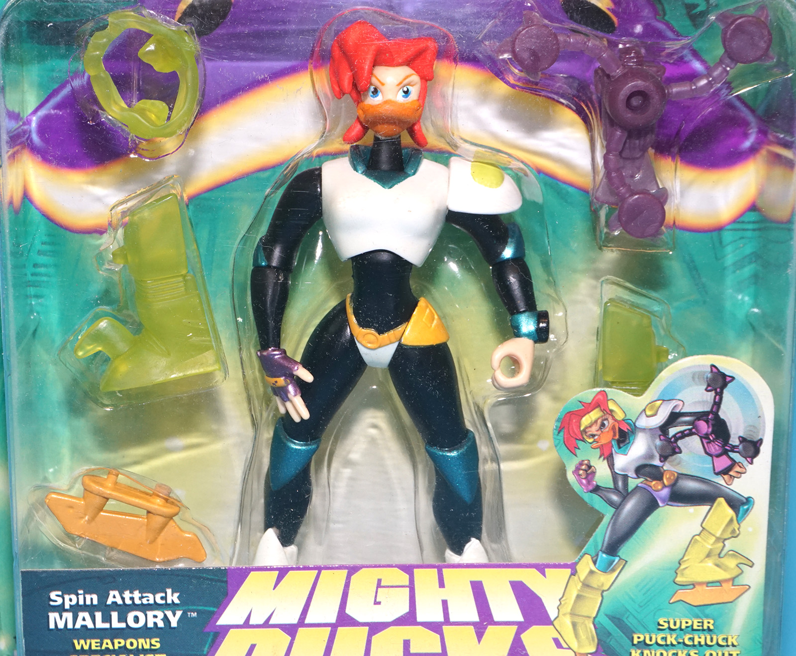 MIGHTY DUCKS SPIN ATTACK MALLORY MOC MOSC SEALED CARD 1996 MATTEL - Image 2