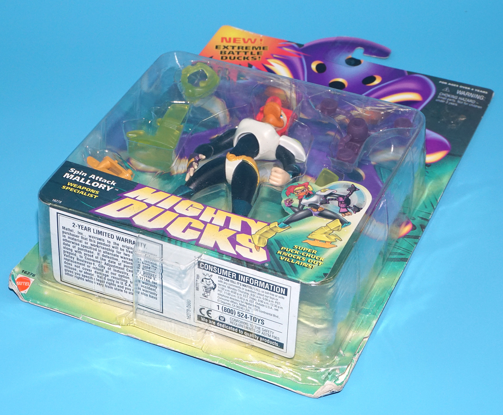 MIGHTY DUCKS SPIN ATTACK MALLORY MOC MOSC SEALED CARD 1996 MATTEL - Image 6