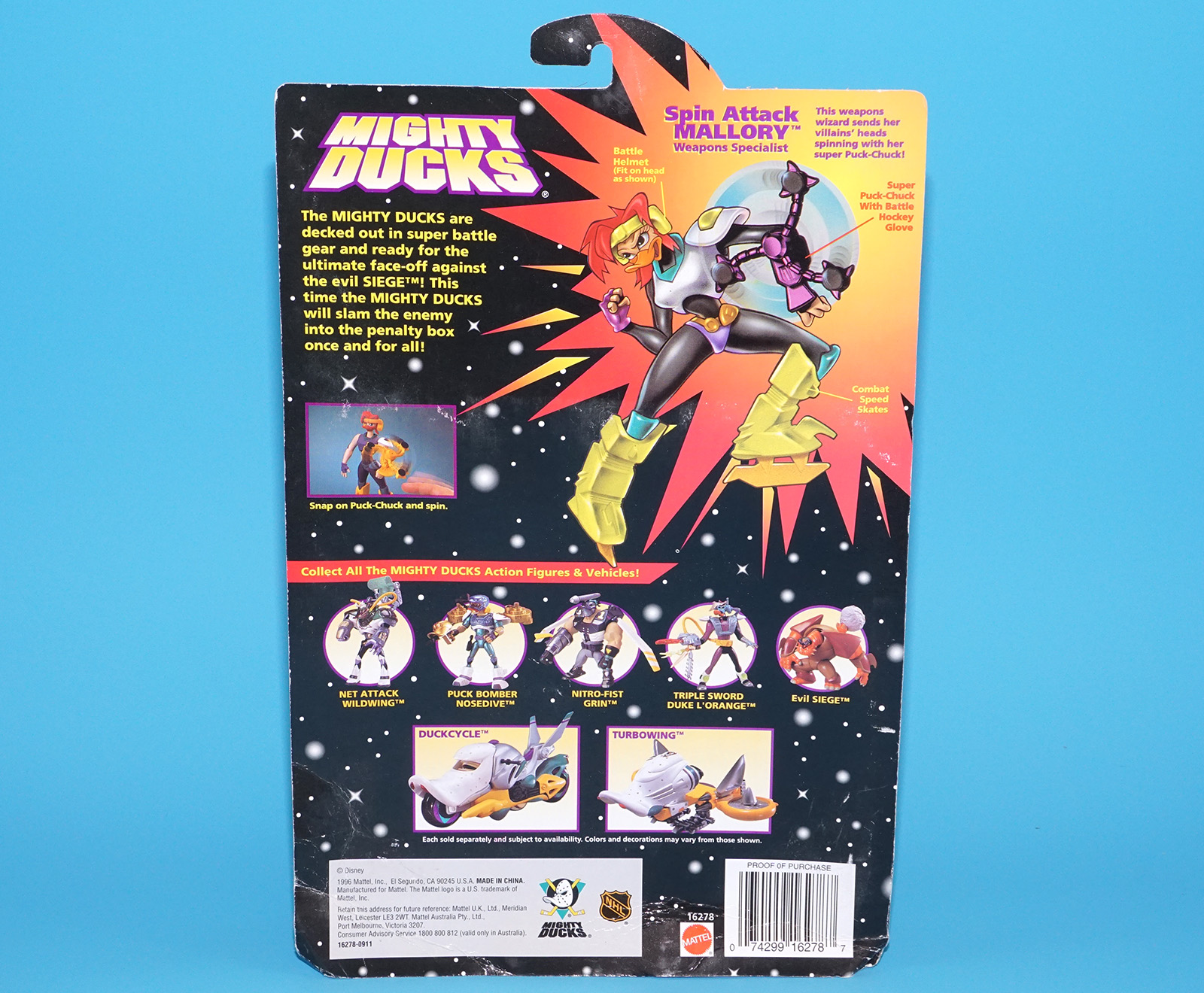 MIGHTY DUCKS SPIN ATTACK MALLORY MOC MOSC SEALED CARD 1996 MATTEL - Image 8