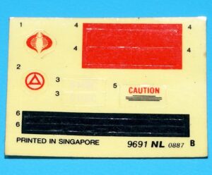 1987 GI JOE MOTORIZED ACTION PACK ROPE CROSSER ORIGINAL SPARE STICKER SHEET HASBRO