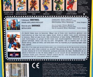 1993 GI JOE ROADBLOCK v5 CARDBACK UNCUT FILECARD NL FR BENELUX HASBRO