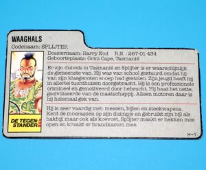 1985 GI JOE RIPPER v1 FILE CARD FILECARD NL DUTCH HASBRO