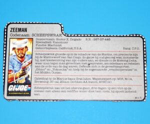 1985 GI JOE SHIPWRECK v1 FILE CARD FILECARD NL DUTCH HASBRO