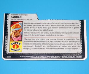 1986 GI JOE ZANDAR v1 FILE CARD FILECARD ES SPANISH HASBRO SPAIN