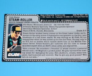 1987 GI JOE STEAM ROLLER v1 M.M.C. DRIVER UNCUT FILE CARD FILECARD UA USA HASBRO