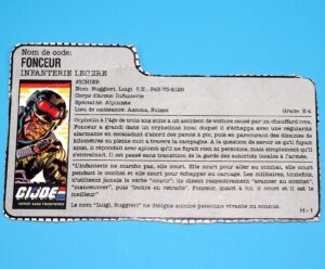 1988 GI JOE HIT & RUN v1 FILE CARD FILECARD FR FRENCH HASBRO FRANCE