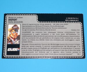 1989 GI JOE DOGFIGHT V1 MUDFIGHTER PILOT UNCUT FILE CARD FILECARD IT ITALIAN HASBRO ITALY