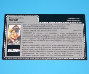 1989 GI JOE DOGFIGHT V1 MUDFIGHTER PILOT UNCUT FILE CARD FILECARD IT ITALIAN HASBRO ITALY