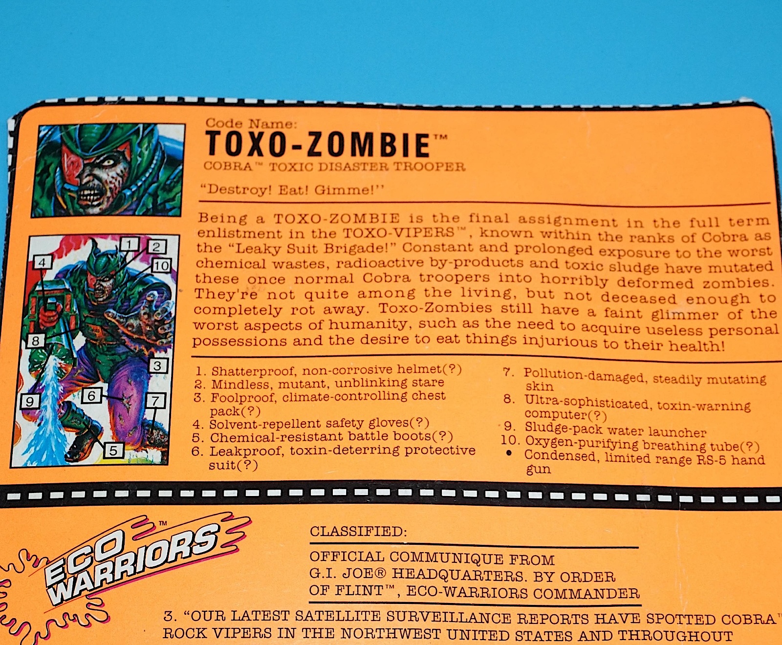 1993 GI JOE ECO WARRIORS TOXO-ZOMBIE v1 FILE CARD FILECARD US USA HASBRO - Image 2