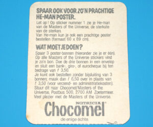 MOTU HE-MAN MASTERS OF THE UNIVERSE CHOCOMEL PROMO STICKER MEKANECK 1983 DONALD DUCK HOLLAND MATTEL
