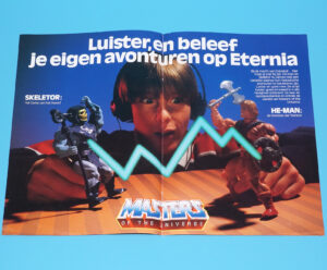MOTU HE-MAN MASTERS OF THE UNIVERSE CATALOG POSTER FOLDOUT ‘DUTCH DUO PACK’ 1984 MATTEL HOLLAND