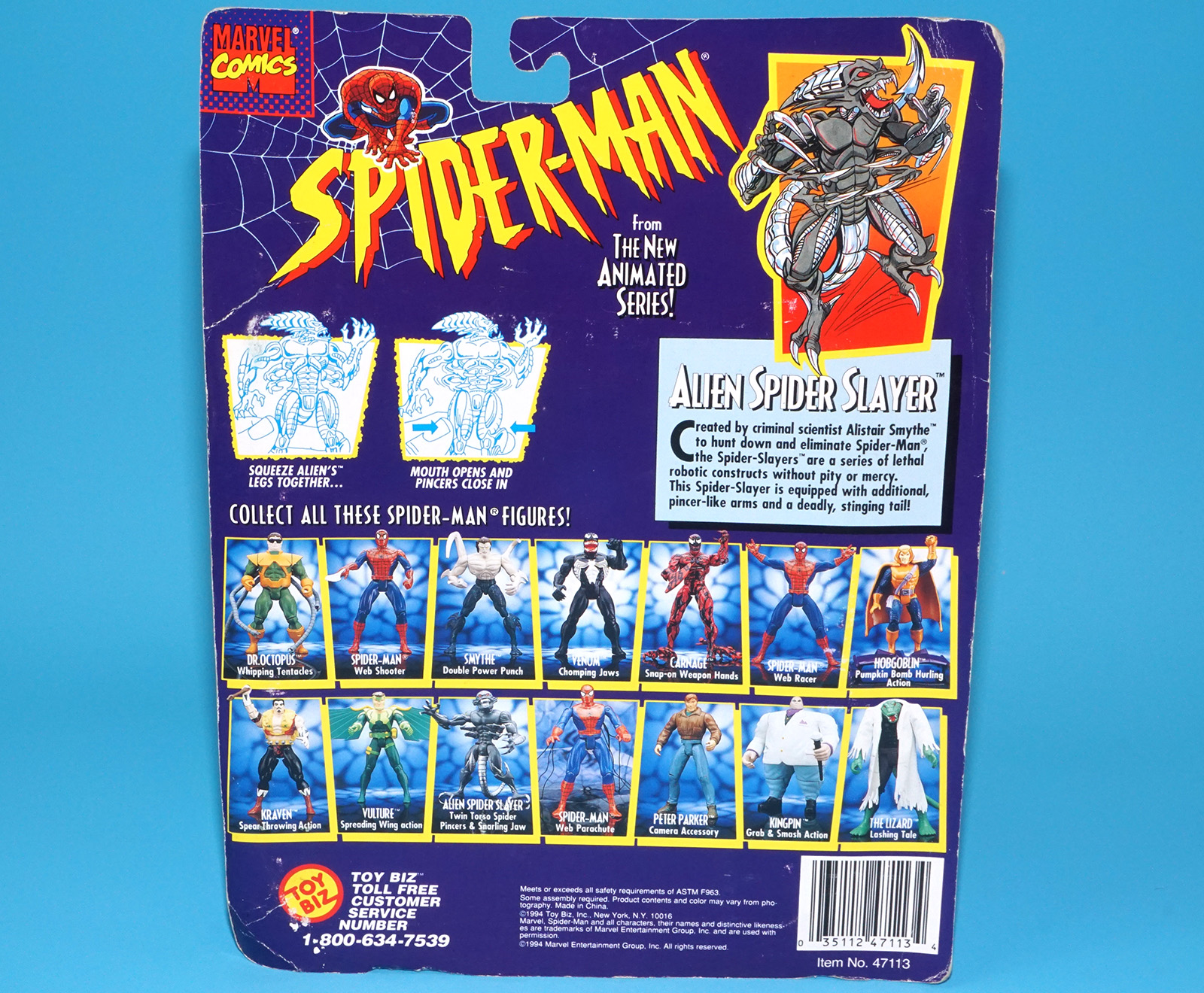 MARVEL SPIDER-MAN ANIMATED SERIES ALIEN SPIDER-SLAYER MOC MOSC US CARD 1994 TOY BIZ - Image 7