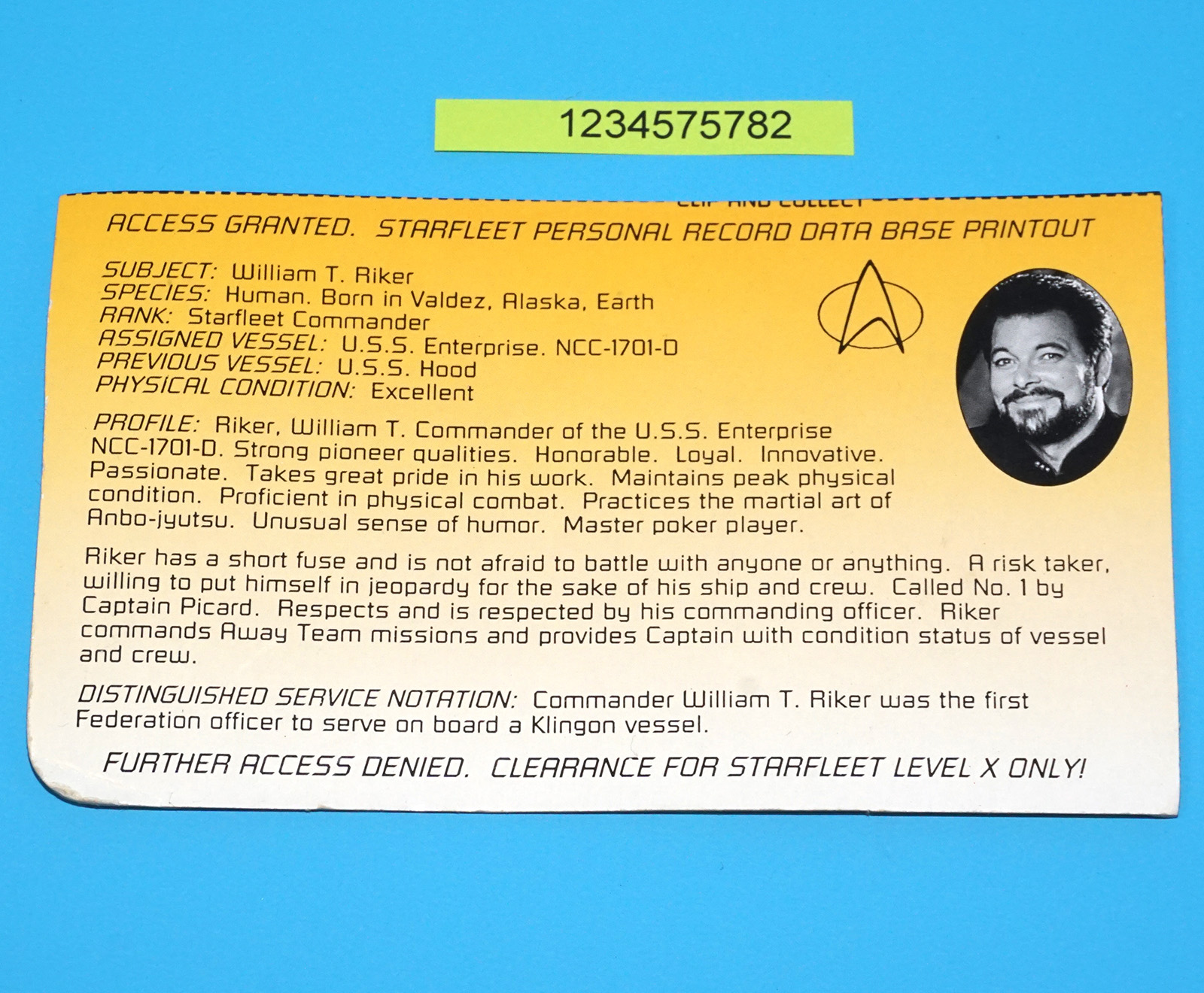 STAR TREK TNG NEXT GENERATION COMMANDER RIKER 100% COMPLETE 1993 PLAYMATES READ - Image 6