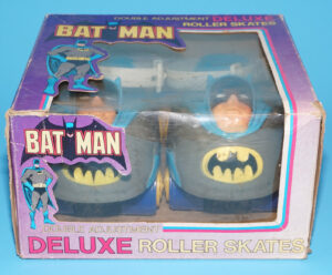 BATMAN DOUBLE ADJUSTMENT DELUXE ROLLER SKATES COMPLETE BOXED US BOX 1966 LARAMI