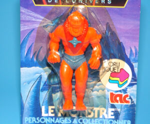 MOTU HE-MAN MASTERS OF THE UNIVERSE GOMME COLLECTIBLE ERASER LE MONSTRE BEAST MAN MOC MOSC EURO CARD 1984 TAC FRANCE MATTEL READ