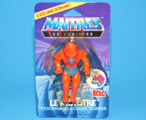MOTU HE-MAN MASTERS OF THE UNIVERSE GOMME COLLECTIBLE ERASER LE MONSTRE BEAST MAN MOC MOSC EURO CARD 1984 TAC FRANCE MATTEL READ